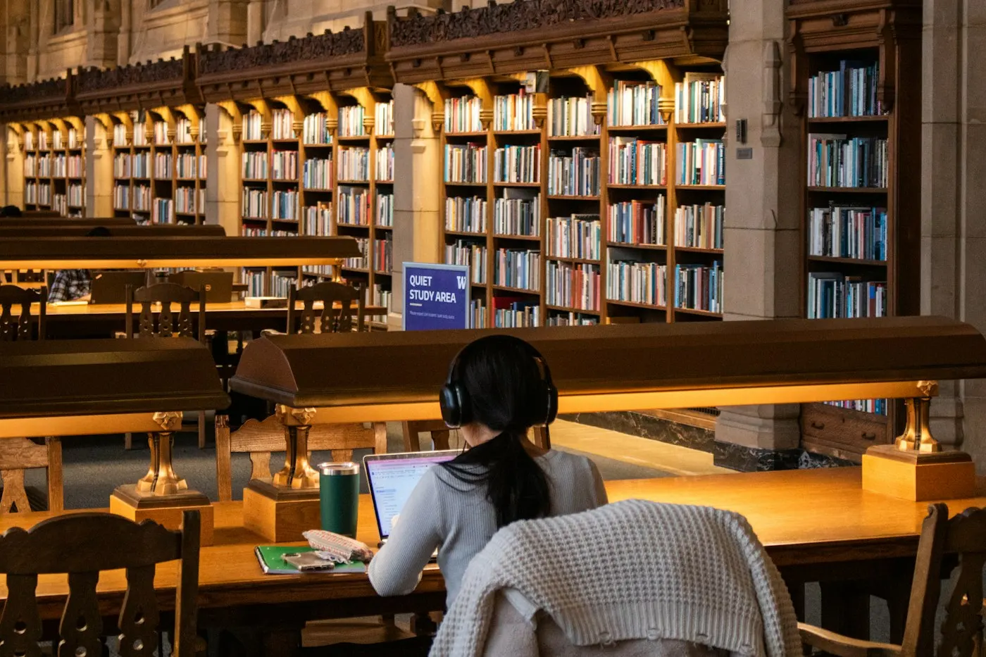 A student studying in a library